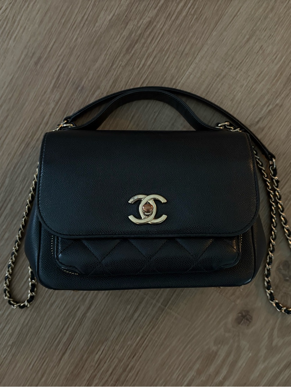 Chanel — Black Quilted Caviar Leather Small Business Affinity Bag